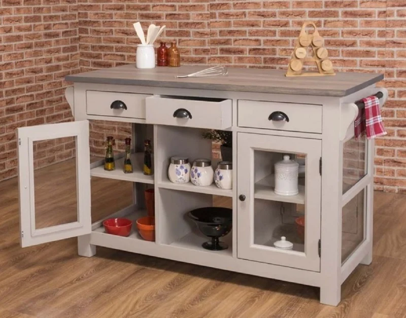 Casa Padrino Landhausstil Kücheninsel Grau 135 x 65 x H. 90 cm - Massivholz Küchenschrank - Landhausstil Massivholz Küchen Möbel - Massivholz Esszimmer Möbel im Landhausstil