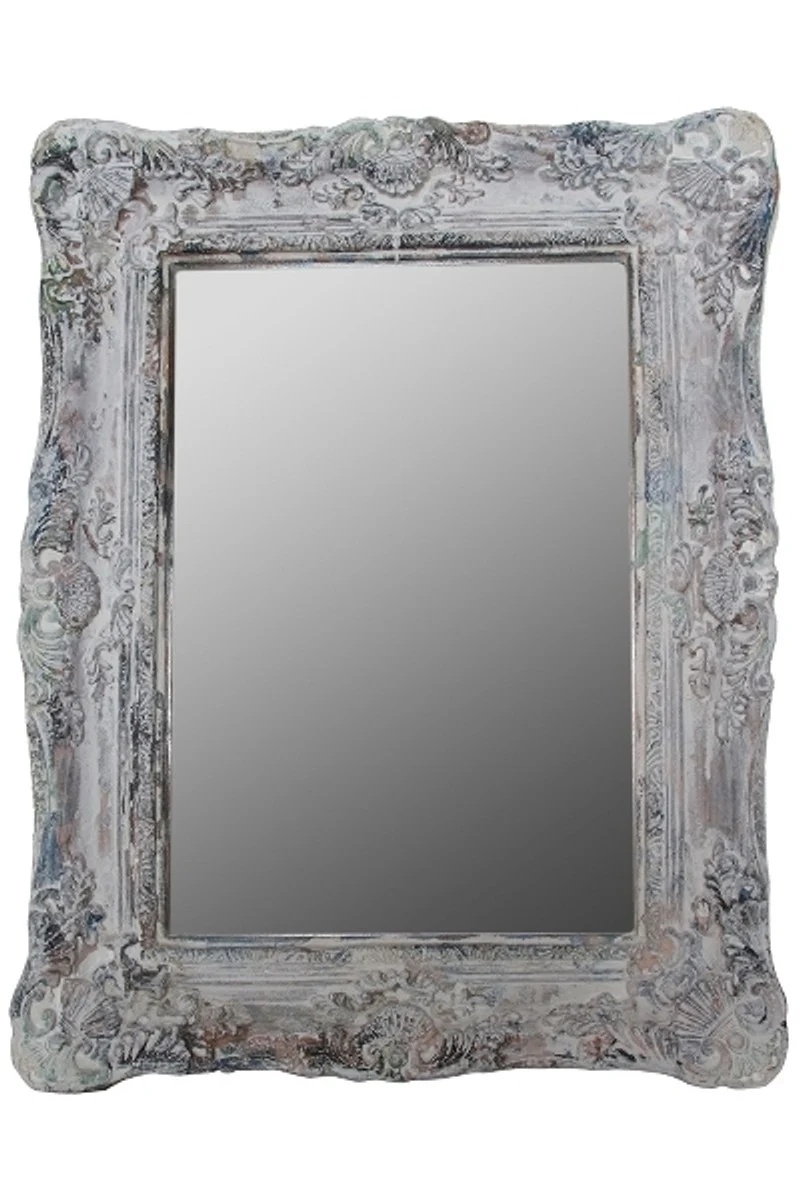 Casa Padrino Barock Wandspiegel Antik Grau Höhe 54 cm, Breite 42 cm mit Ornamenten und Holzrahmen - Handgefertigt