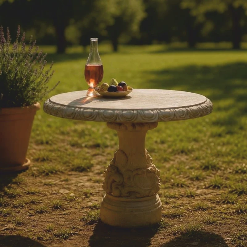 Casa Padrino Barock Gartentisch Beige Ø 90 x H. 75 cm - Barock Garten Möbel