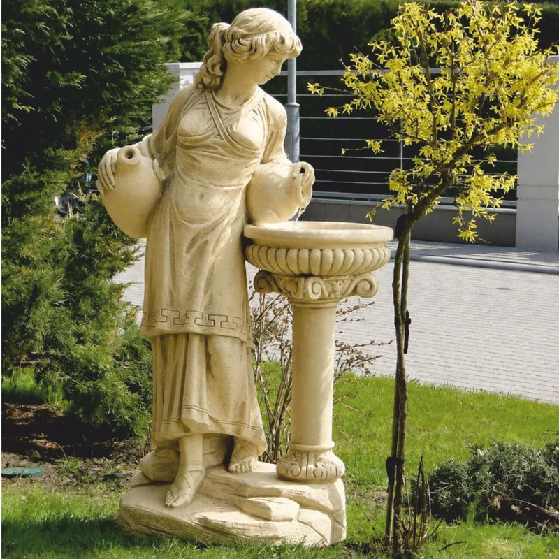 Casa Padrino Jugendstil Wasserspeier Skulptur Frau mit Krügen und Brunnen Sandfarben H. 140 cm