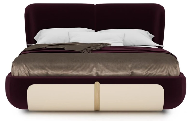 Casa Padrino Luxus Doppelbett Lila / Creme / Beige 207 x 225 x H. 110 cm - Massivholz Bett - Schlafzimmer Möbel - Hotel Möbel - Luxus Möbel - Luxus Einrichtung