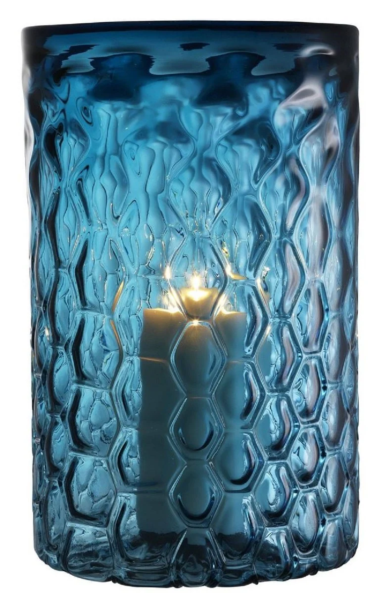 Casa Padrino Luxus Glas Kerzenleuchter Blau Ø 27 x H. 44 cm - Hotel & Restaurant Deko Accessoires
