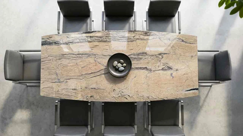 Terra Esstisch mit Prada Gold Granit – exklusive Steinplatte Granit