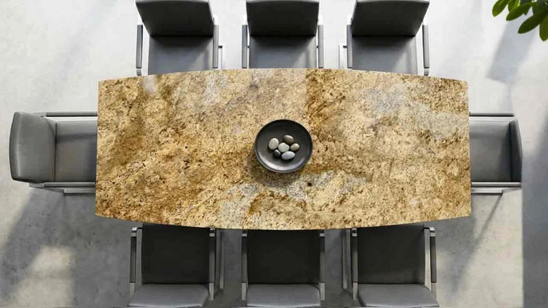 Terra Esstisch mit Madura Gold Granit – goldgelbe Steinplatte Granit