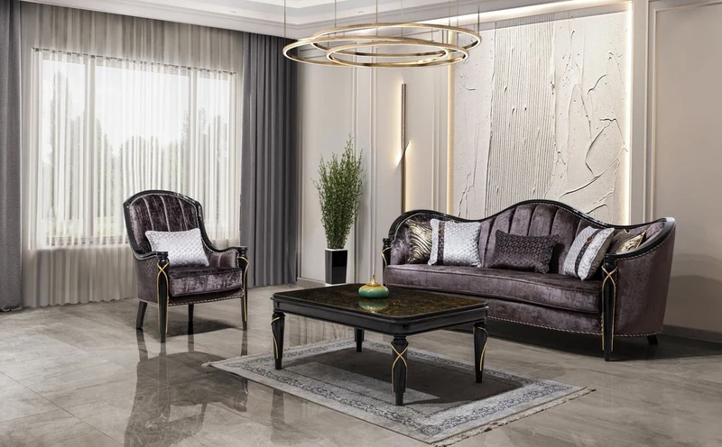 Casa Padrino Luxus Barock Sessel Lila / Schwarz / Gold H. 112 cm