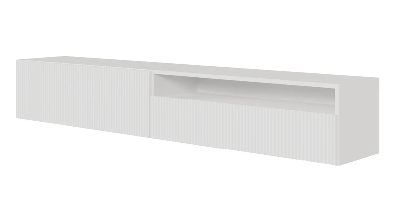 Hängender TV-Schrank Veldio mit gefräster Front und Nische, 175 cm, Weiß