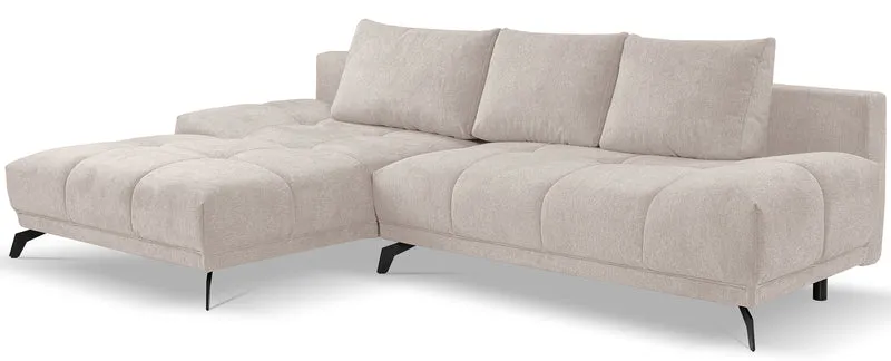 Ecksofa mit Schlaffunktion Felipe, L-förmig, linksseitig, mit Stauraum, hellbeiger hydrophober Chenille-Bezug