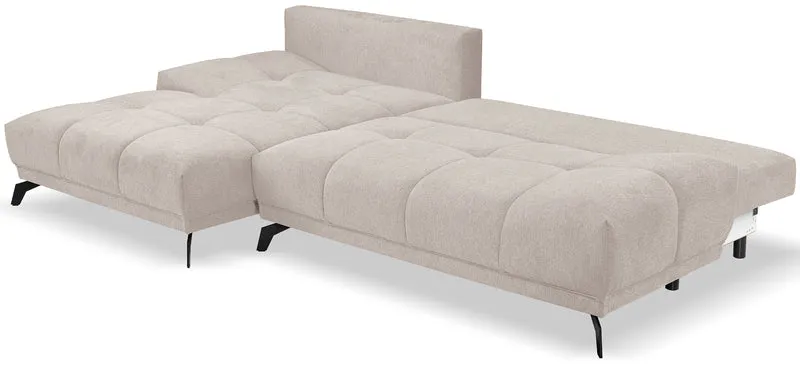 Ecksofa mit Schlaffunktion Felipe, L-förmig, linksseitig, mit Stauraum, hellbeiger hydrophober Chenille-Bezug