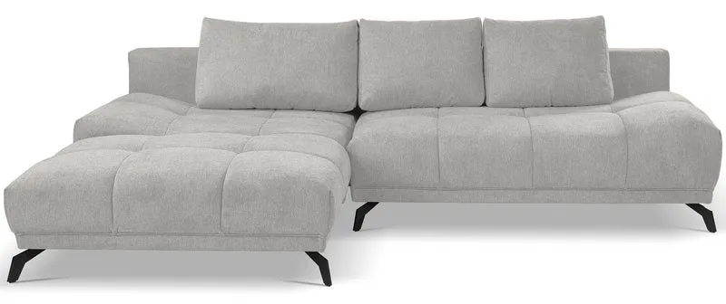 Ecksofa mit Schlaffunktion Felipe L-förmig linksseitig mit Stauraum hellgrauer hydrophober Chenillestoff