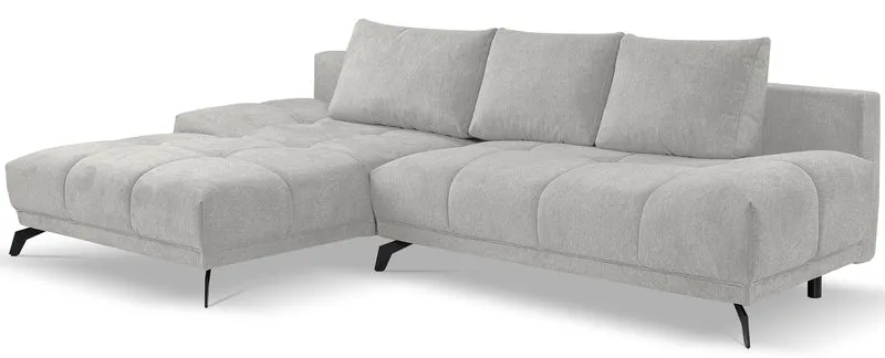 Ecksofa mit Schlaffunktion Felipe L-förmig linksseitig mit Stauraum hellgrauer hydrophober Chenillestoff