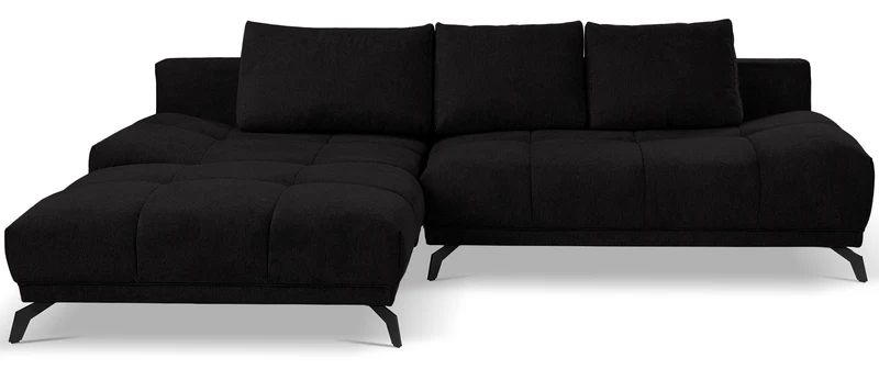 Ecksofa mit Schlafunktion Felipe, L-förmig, linksseitig, mit Stauraum, schwarzer hydrophober Chenille-Stoff