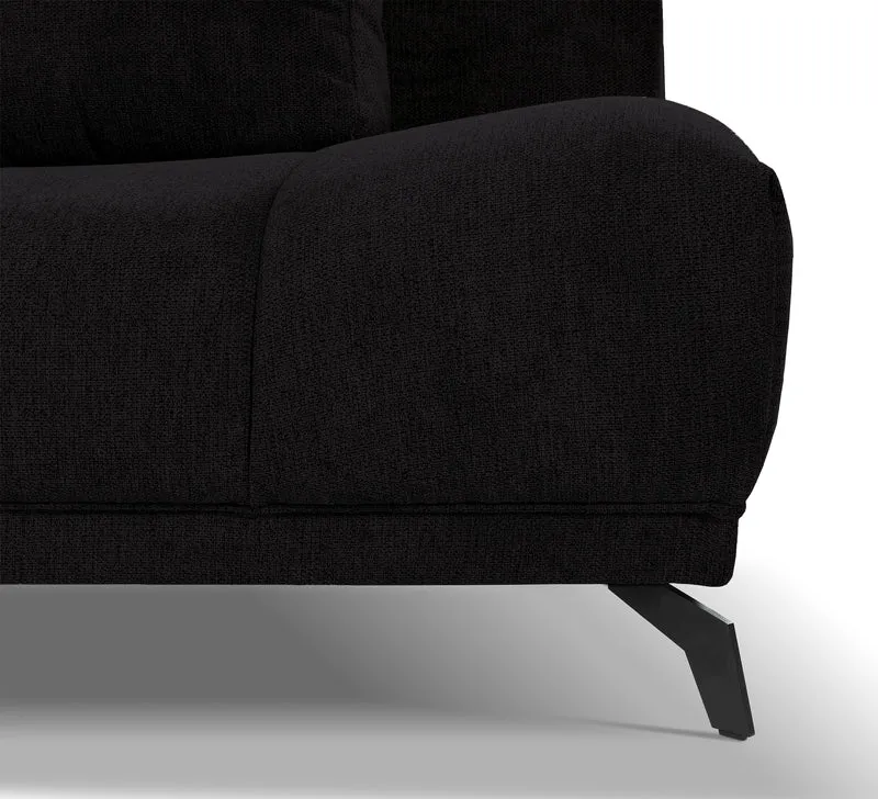 Ecksofa mit Schlafunktion Felipe, L-förmig, linksseitig, mit Stauraum, schwarzer hydrophober Chenille-Stoff