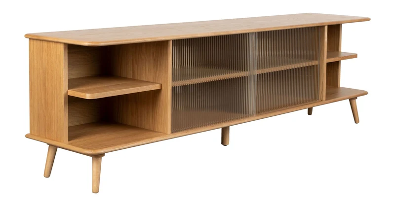 Sideboard Rise Large in Natural mit Eichenfurnier und runden Linien