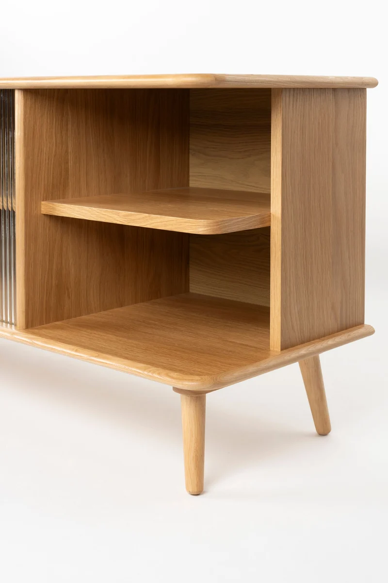 Sideboard Rise Large in Natural mit Eichenfurnier und runden Linien
