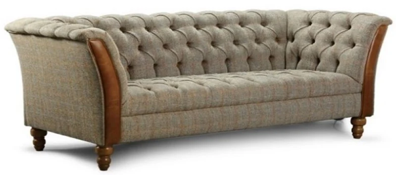 Casa Padrino Luxus Chesterfield 4er Sofa Grau / Braun 260 x 87 x H. 77 cm - Wohnzimmer Sofa mit Echtleder - Chesterfield Wohnzimmer Möbel
