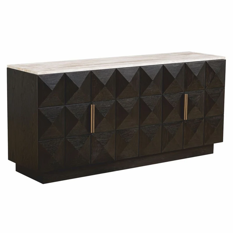 Casa Padrino Luxus Sideboard mit 4 Türen und Travertinplatte Dunkelbraun / Beige 170 cm