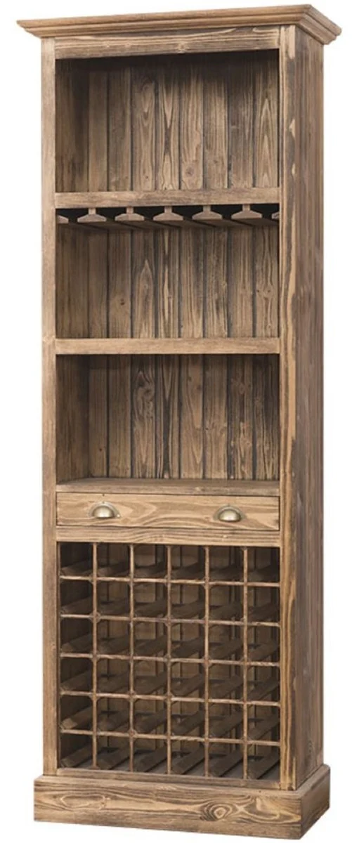 Casa Padrino Landhausstil Weinschrank Braun 78 x 41 x H. 210 cm - Massivholz Barschrank - Barmöbel im Landhausstil