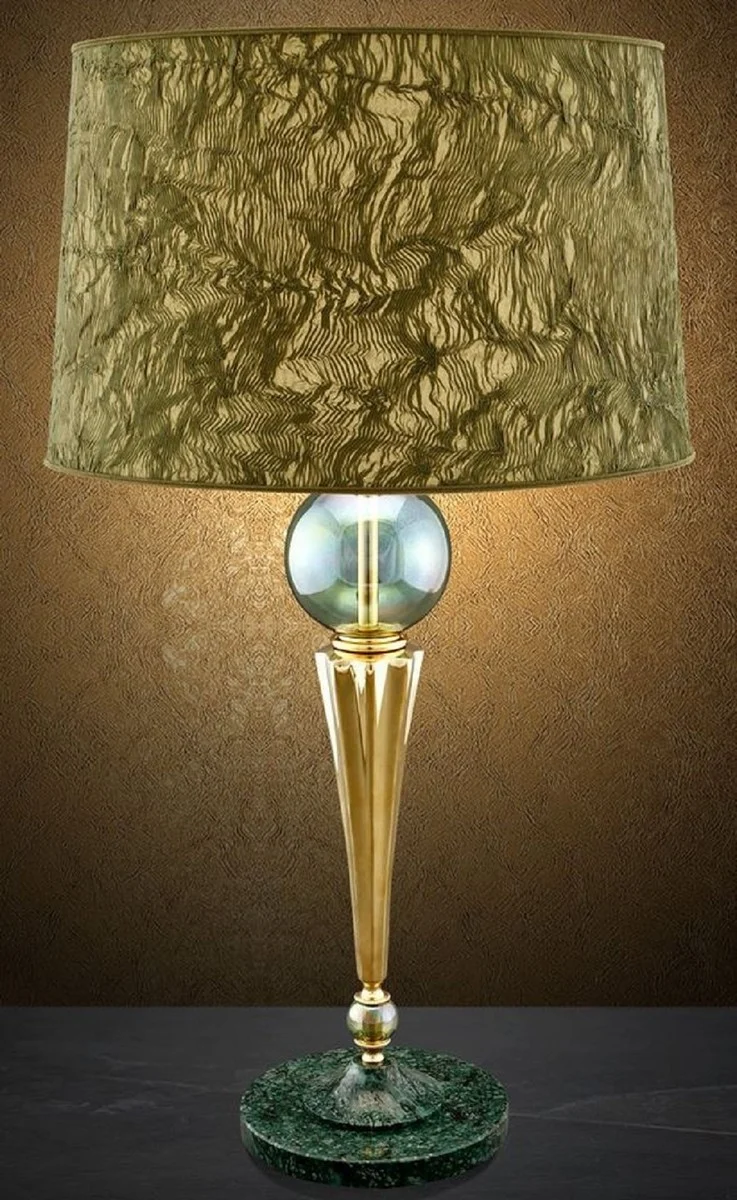 Casa Padrino Luxus Tischleuchte Gold / Grün Ø 38 x H. 71 cm - Runde Tischlampe mit Kristallglaskugeln und Marmorfuß - Luxus Qualität