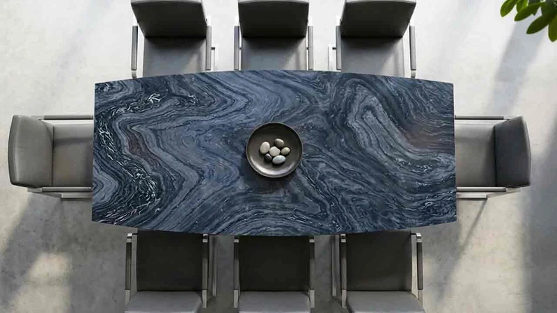 Terra Marmor Esstisch mit Silver Blue Wave – Steinplatte Marmor mit Wellenstruktur