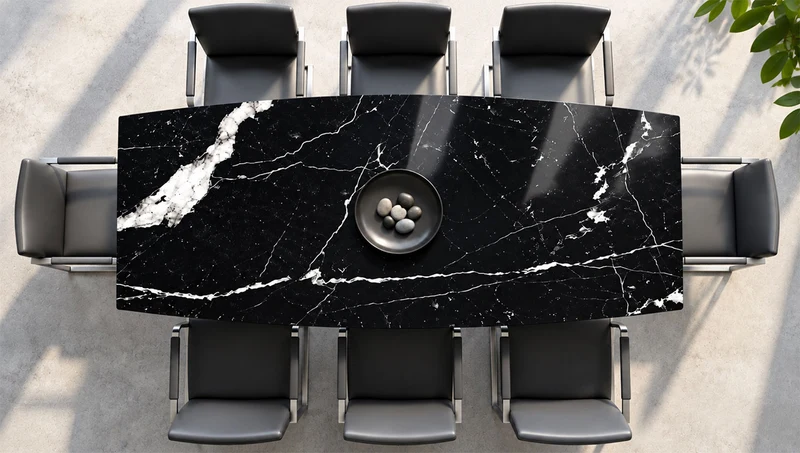 Terra Marmor Esstisch mit Nero Marquina – schwarzer Marmor mit weißen Adern