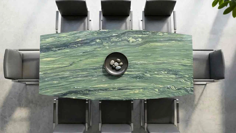 Terra Esstisch mit Verde Dorato Granit – Steinplatte Granit nach Maß