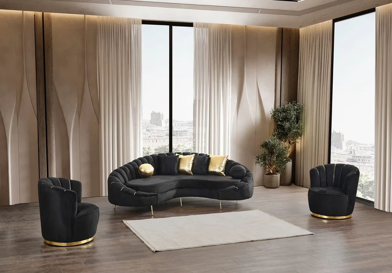 Casa Padrino Luxus Wohnzimmer 3er Sofa Schwarz / Gold 250 cm