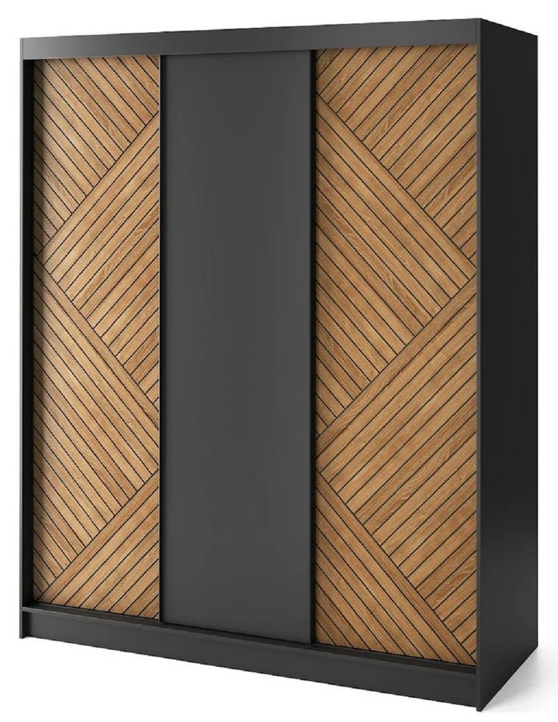 Casa Padrino Luxus Schlafzimmerschrank Schwarz / Braun 180 x 60 x H. 220 cm - Kleiderschrank mit 3 Schiebetüren - Schlafzimmer Möbel - Hotel Möbel - Luxus Möbel
