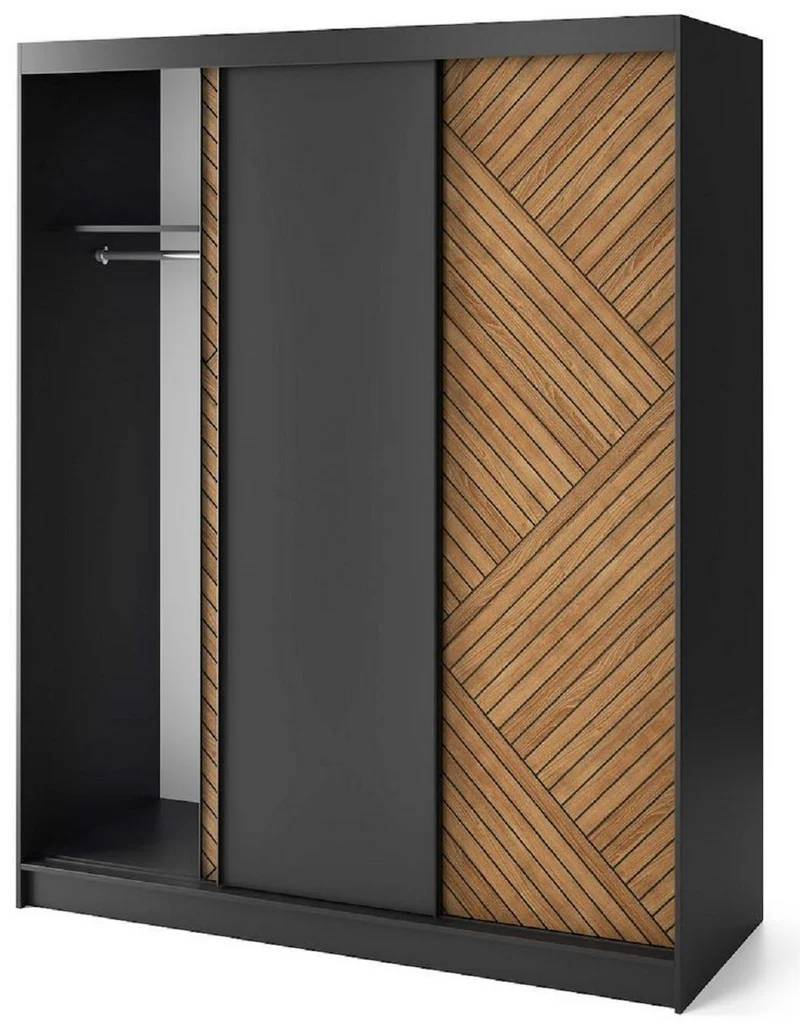 Casa Padrino Luxus Schlafzimmerschrank Schwarz / Braun 180 x 60 x H. 220 cm - Kleiderschrank mit 3 Schiebetüren - Schlafzimmer Möbel - Hotel Möbel - Luxus Möbel