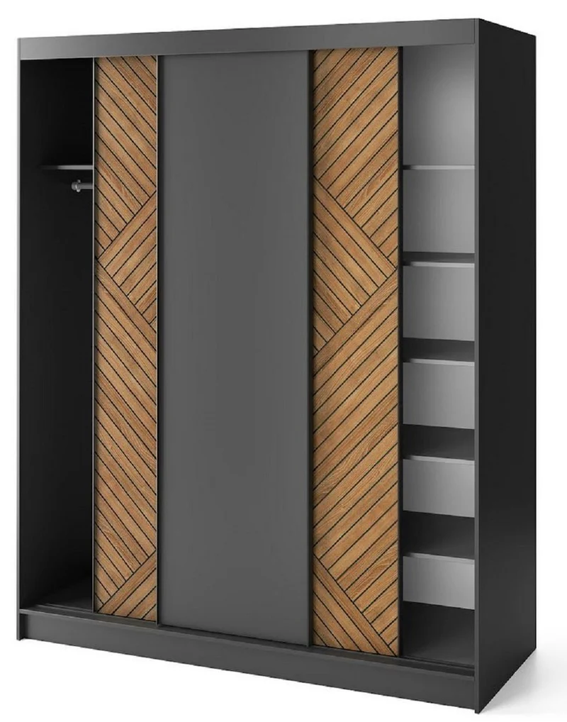 Casa Padrino Luxus Schlafzimmerschrank Schwarz / Braun 180 x 60 x H. 220 cm - Kleiderschrank mit 3 Schiebetüren - Schlafzimmer Möbel - Hotel Möbel - Luxus Möbel