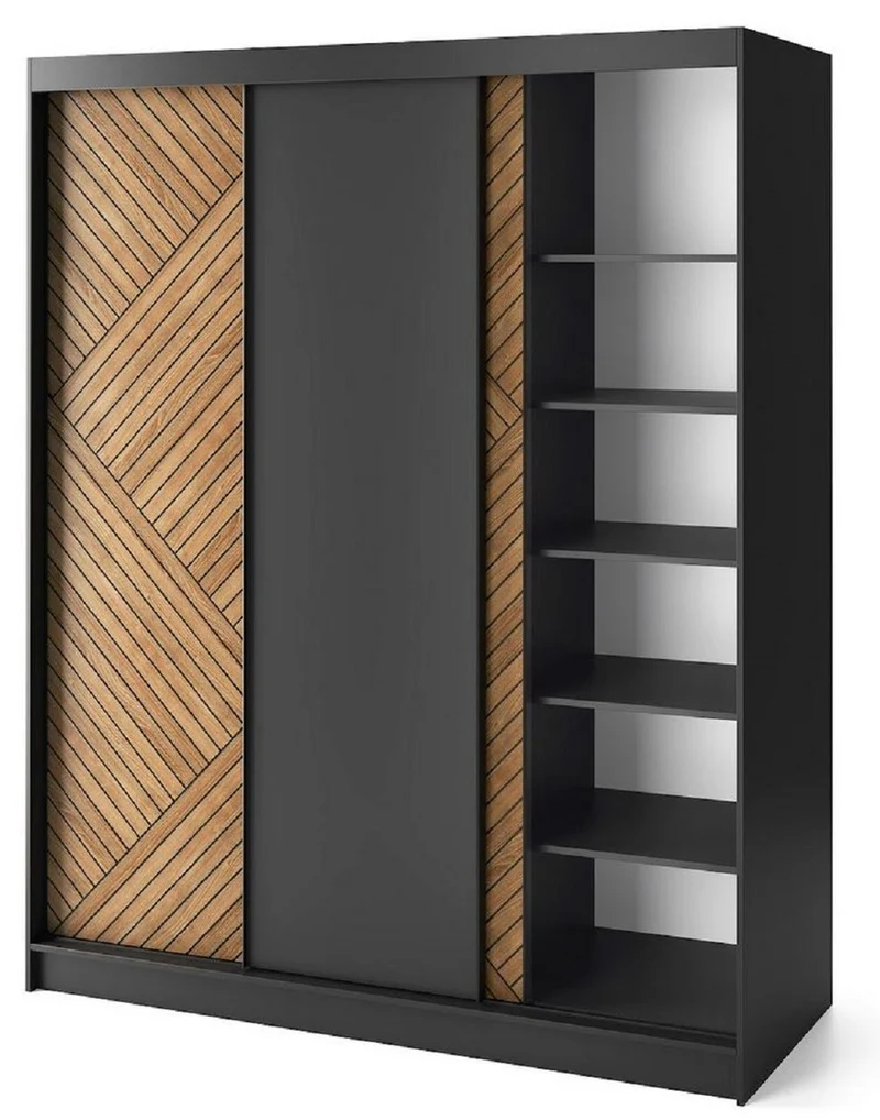 Casa Padrino Luxus Schlafzimmerschrank Schwarz / Braun 180 x 60 x H. 220 cm - Kleiderschrank mit 3 Schiebetüren - Schlafzimmer Möbel - Hotel Möbel - Luxus Möbel