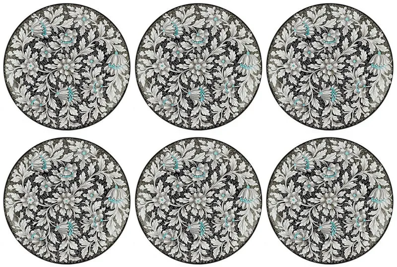 Casa Padrino Luxus Keramik Teller 6er Set Schwarz / Mehrfarbig Ø 40 cm - Handgefertigte & handbemalte Essteller mit Blumendesign - Hotel & Restaurant Accessoires - Luxus Qualität - Made in Italy