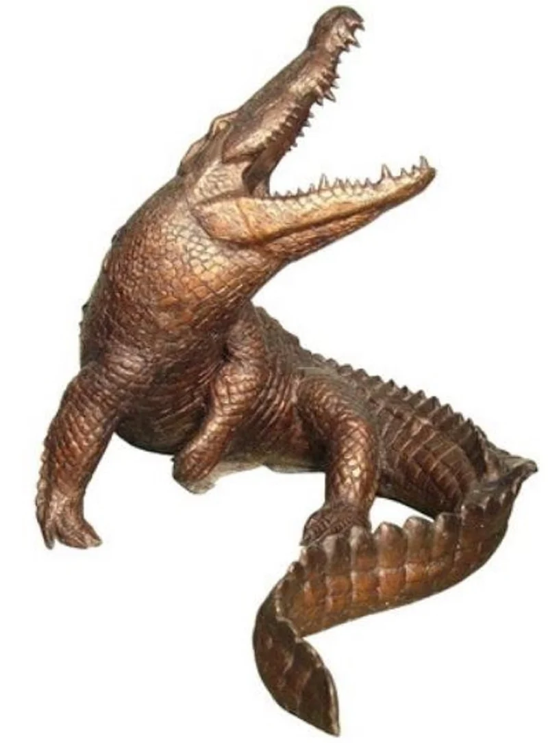 Casa Padrino Luxus XXL Bronze Deko Skulptur Krokodil 127 x 145 x H. 114 cm - Lebensgroße Bronze Figur - Bronze Tierfigur - XXL Garten Skulptur - Luxus Garten Deko