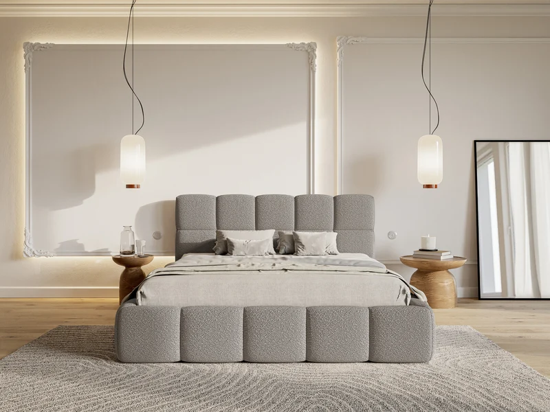 Gepolstertes Bett 200x200 cm Cloudy in grauem Bouclé