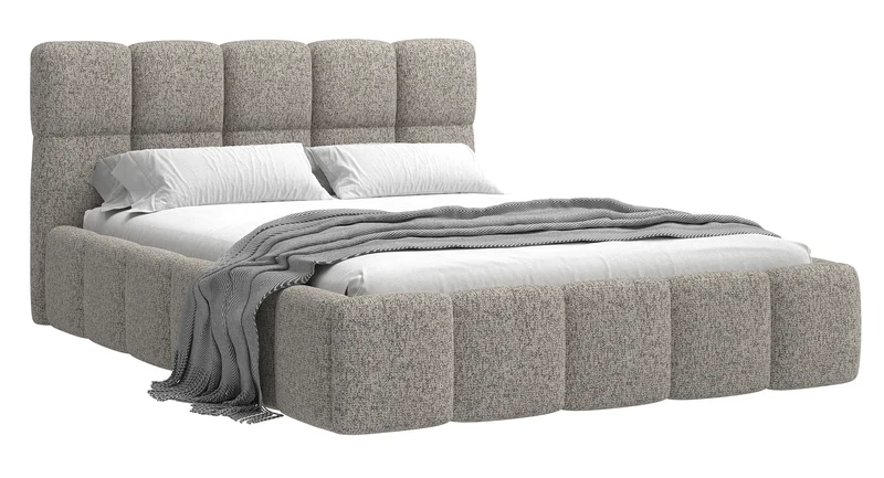 Polsterbett 160x200 cm Cloudy mit Stauraum, dunkelbeige Flechtoptik, Metallrahmen
