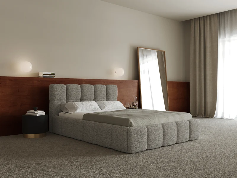 Polsterbett 160x200 cm Cloudy dunkelbeige gewebt mit Holzlattenrost