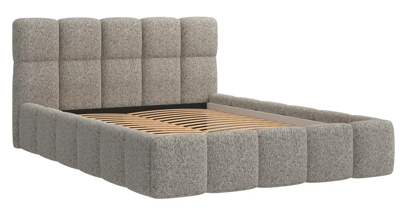 Polsterbett 160x200 cm Cloudy mit Stauraum, dunkelbeige Flechtoptik, Metallrahmen