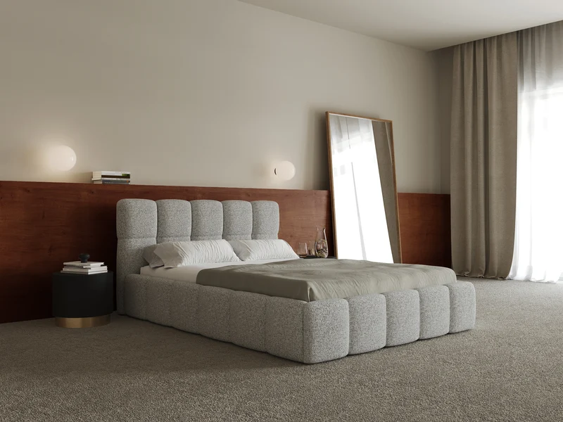 Gepolstertes Bett 160x200 cm Cloudy hellgrau, Geflecht, Holzlattenrost