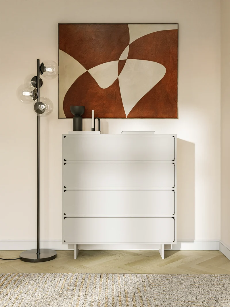 Kommode Wuwu mit vier Schubladen, 101 cm, grau-beige