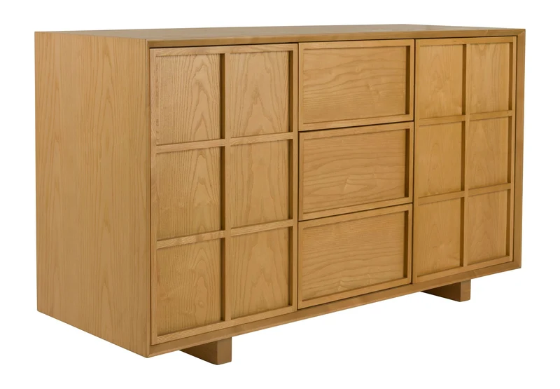 Sideboard Raster High mit Eschenfurnier im Japandi-Look, Natur