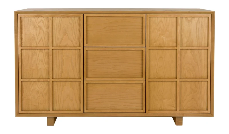 Sideboard Raster High mit Eschenfurnier im Japandi-Look, Natur