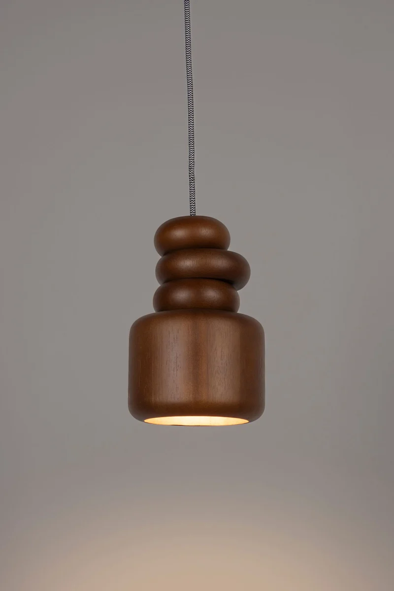 Pendelleuchte Dicky Zuiver aus Gummiholz mit Holzringen, Braun