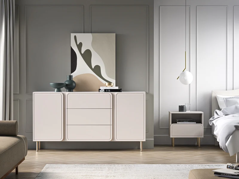 Zweiturige Kommode Loppa mit drei Schubladen, 160 cm, Kaschmir