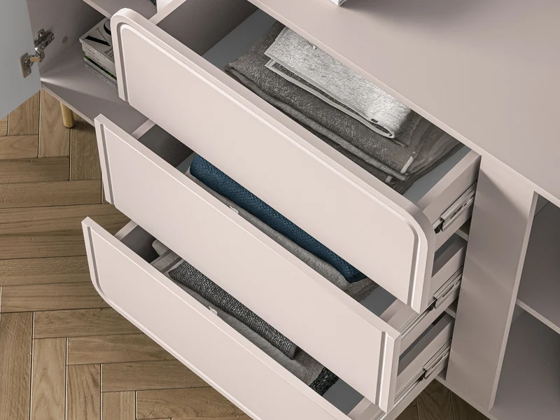 Zweiturige Kommode Loppa mit drei Schubladen, 160 cm, Kaschmir