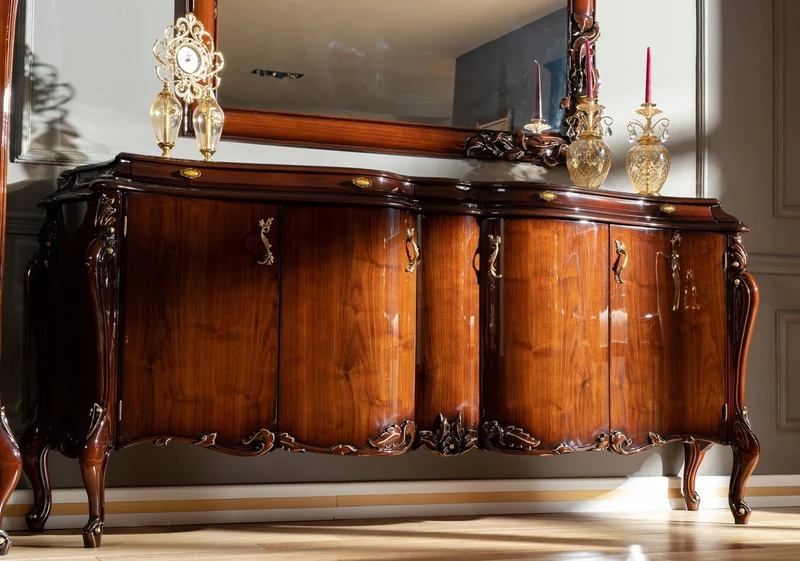 Casa Padrino Luxus Barock Sideboard mit 4 Türen Dunkelbraun / Gold - Prunkvoller Massivholz Schrank - Barock Möbel - Edel & Prunkvoll