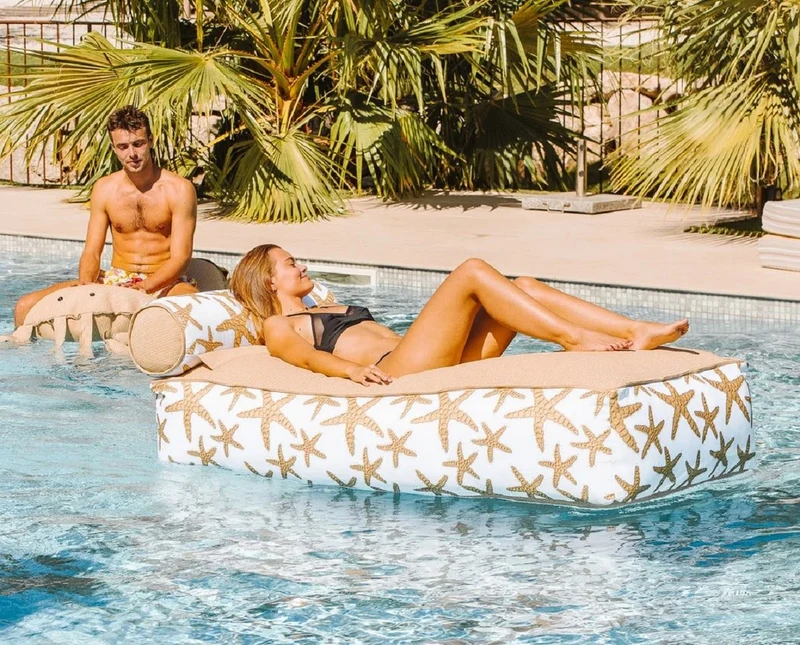 Casa Padrino Luxus Wasserliege mit Kopfstütze Weiß / Beige 180 cm