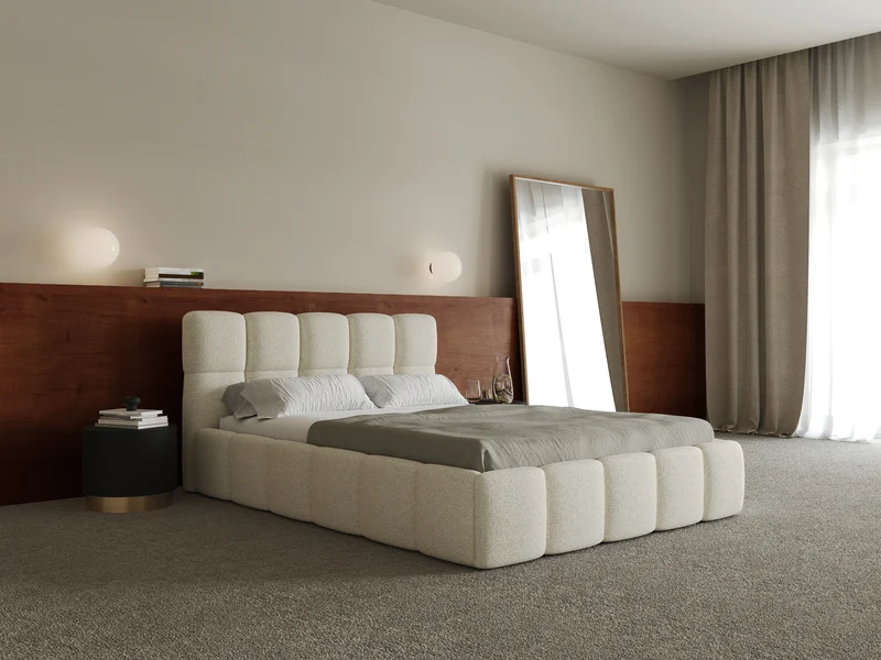 Gepolstertes Bett 160x200 cm Cloudy hellbeige, Geflecht, Holzlattenrost