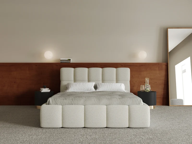 Gepolstertes Bett 160x200 cm Cloudy hellbeige, Geflecht, Holzlattenrost