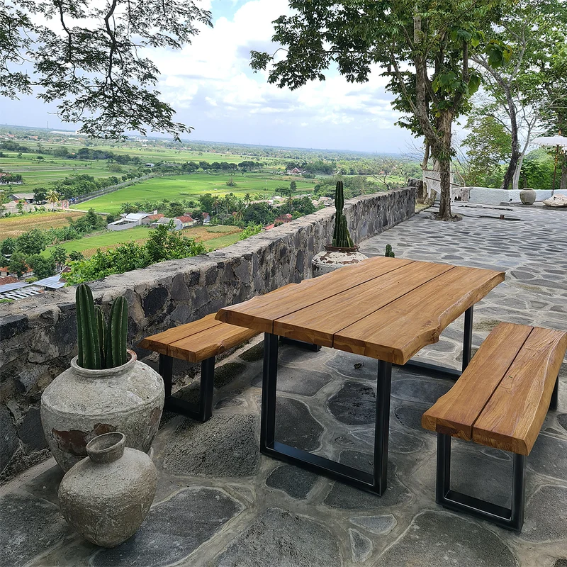 Teak Esstischplatte LIVING EDGE GARDEN Baumkante - diverse Größen