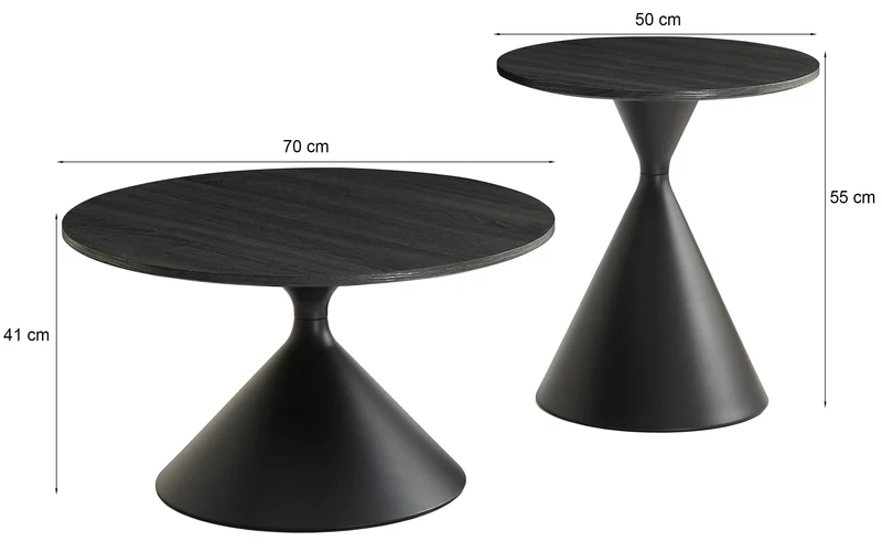 Adrize runde Couchtisch-Sets 50 und 70 cm Nussbaumfurnier mit beiger Metallbasis