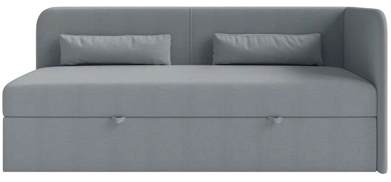 Jugendbett 90x200 cm Calmmo rechtsseitig mit Stauraum, dunkelgrauer hydrophober Chenille-Stoff
